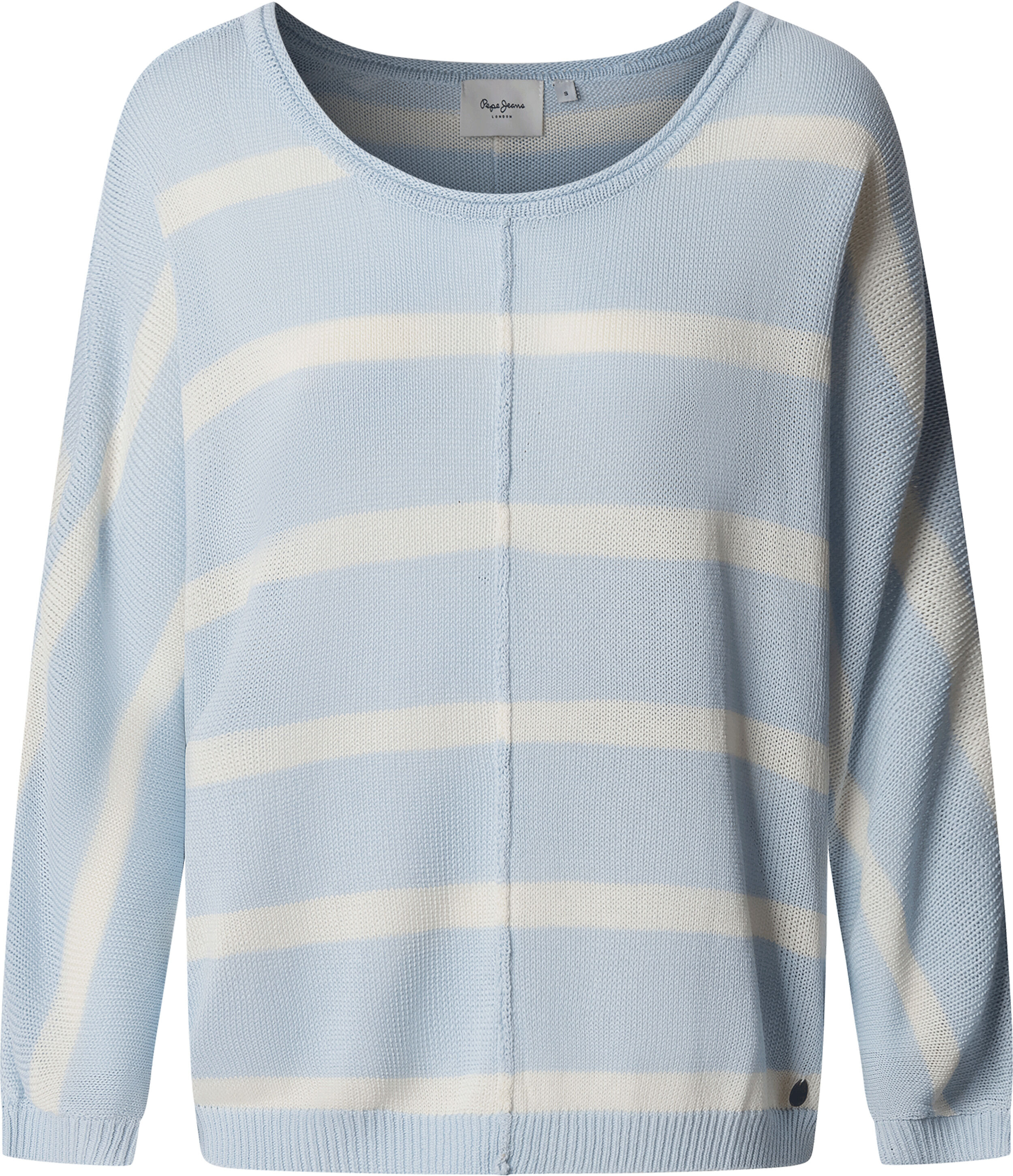 Strickpullover PEPE JEANS "ALBERTA", Damen, Gr. L, blau (stormy sea blau), Strick, Obermaterial: 100% Baumwolle, gestreift, lässig geschnitten hüftbedeckend, Rundhals, Rippstrickbündchen, Pullover Strickpullover, im Streifen-Design, locker geschnitten sto