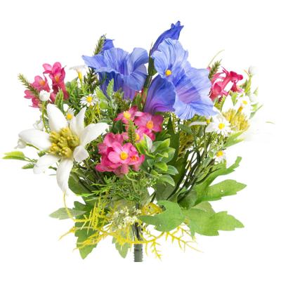 Kunstblume BOTANIC-HAUS "Edelweiß-Enzian-Alpenrosenstrauß", bunt (blau, creme, weiß, rosa, dunkelrosa), B:16cm H:22cm T:16cm Ø:16cm, Kunststoff, Kunstpflanzen