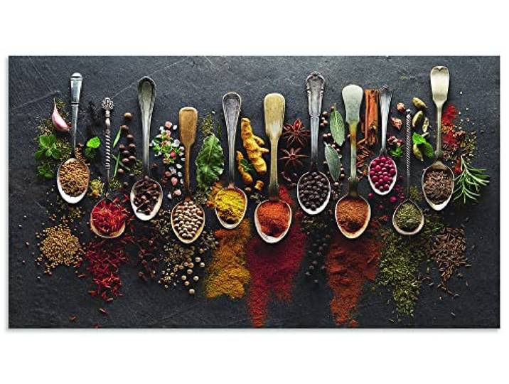 ARTland Spritzschutz Küchenrückwand aus Alu für Küche Herd Spüle Motiv 90x50 cm (BxH) Essen, Trinken & Genuss Lebensmittel Fotografie Bunt Kräuter Gewürze Schiefer U1UJ