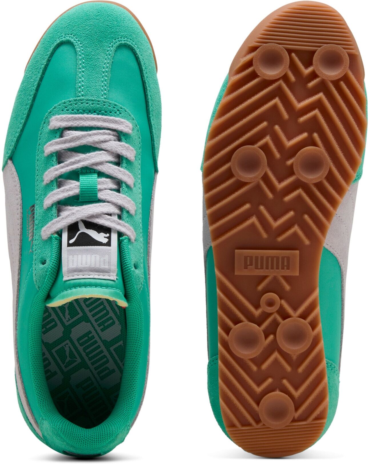 Sneaker PUMA "ARIZONA NYLON", Damen, Gr. 36, Textil, grün (vibrant grün, lavender pop, gum), mehrfarbig, Schuhe Sneaker, für vielseitige Einsätze, mit Wildleder-Overlays, sportlicher Stil vibrant grün, lavender pop, gum 36, Textil