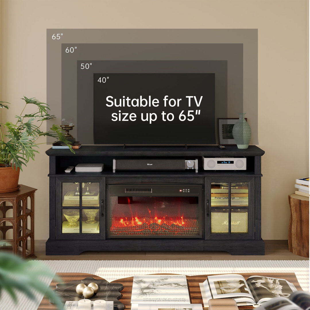 JolyDale TV Stand Fireplace for TVs up to 58" Fireplace Black 58"