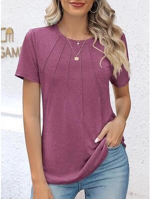 Uplifted Finds Women V Neck Puff Pleated Summer Tunic Blouse Casual Work Top l claret
