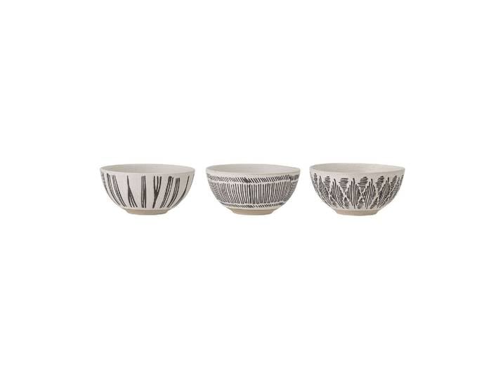 Lot de 3 bols en grès noir et beige, motifs tribaux, faits main -
