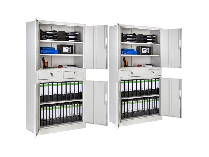 Lots de 2 armoires métallique de classement avec 2 tiroirs 180x90x40cm - gris