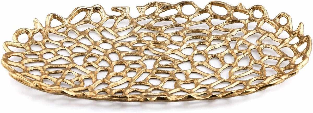 Decoratieve Ovale Schaal - Handgegoten Aluminium - Goud - 45 cm