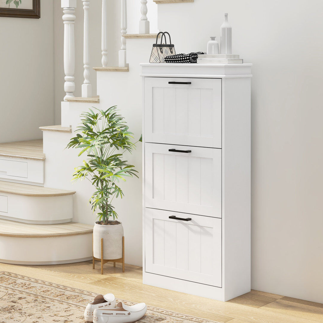 ClassicLiving HOMCOM Slim Shoe Storage Cabinet with 3 Flip Drawers for Entryway, White White 15