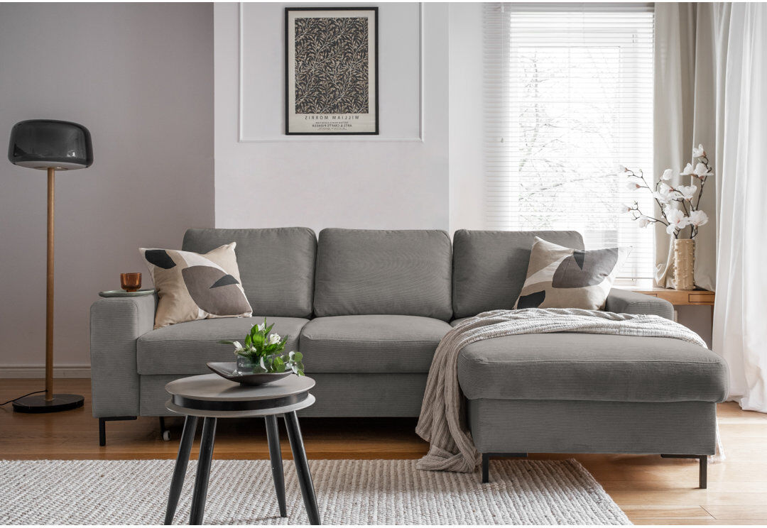MiuForm Lofty Lilly 4 seater Corner Sofa Bed Light Grey 84cm H X 236cm W X 148cm D