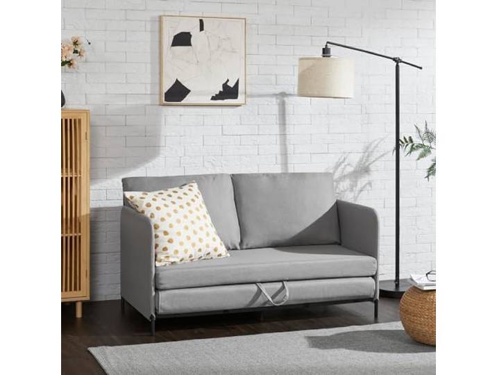 [en.casa] Schlafsofa Soini 2-Sitzer Sofa mit Schlaffunktion gepolstert Schlafcouch mit Bettkasten Bettsofa ausziehbar Hellgrau Klappsofa Schaumstoff