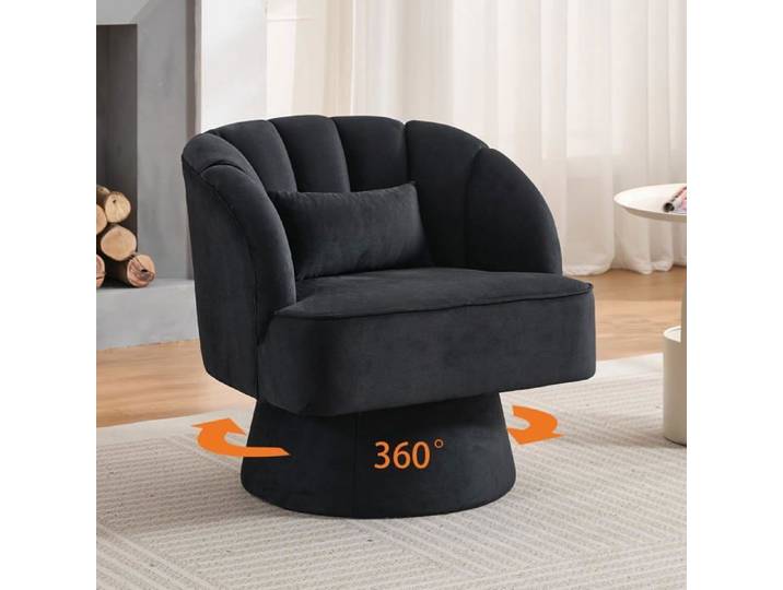 Fauteuil Pivotant 360° – Velours Moelleux– 70x70x42cm-Noir