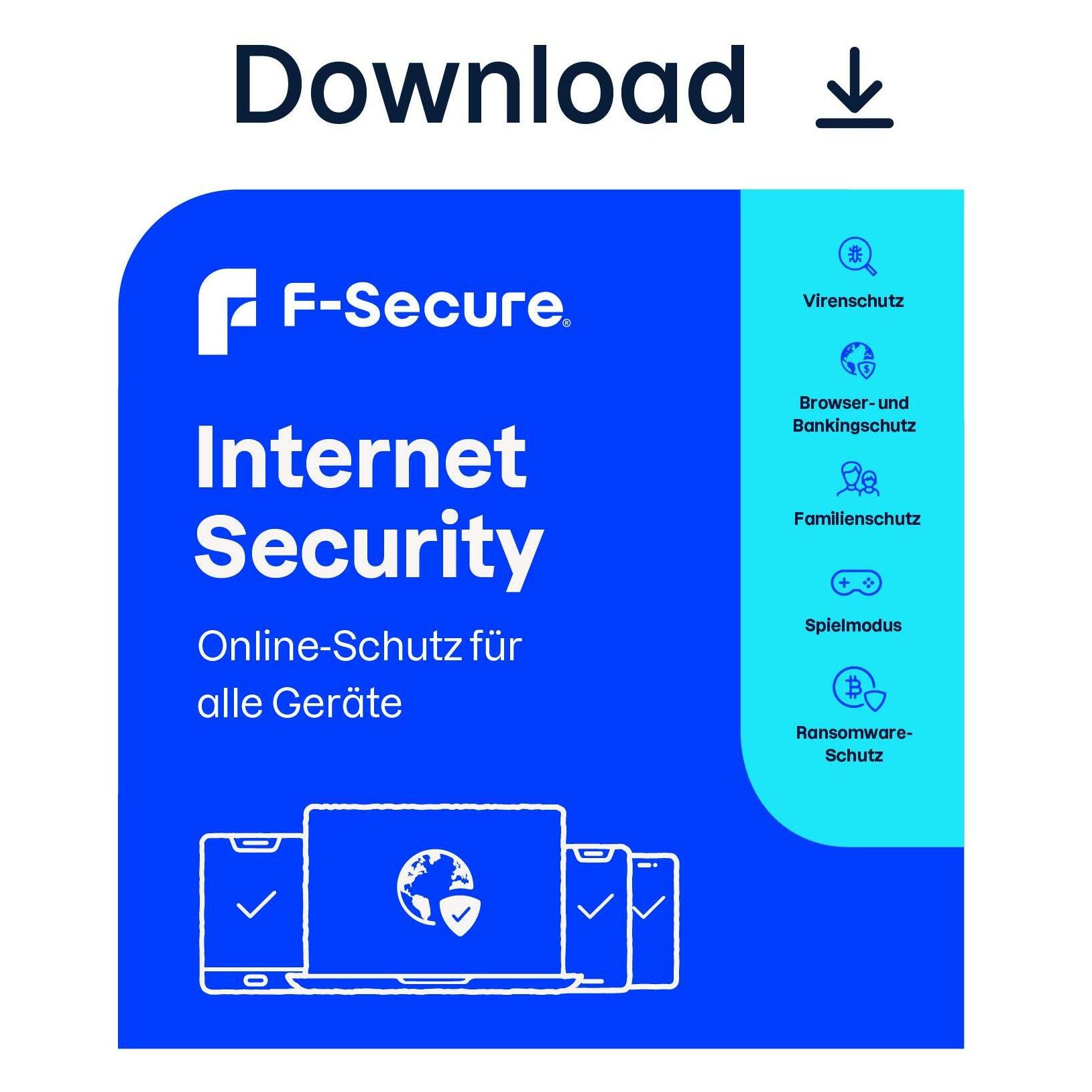 F-Secure Internet Security für alle Geräte (ehem. SAFE) 1 Jahr/3 Geräte Download (3 User, 1 Geräte/User, 12 Monate) (FCFYBR1N003E1)