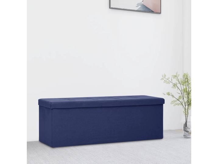 vidaXL Faltbare Sitzbank mit Stauraum Blau Leinenoptik