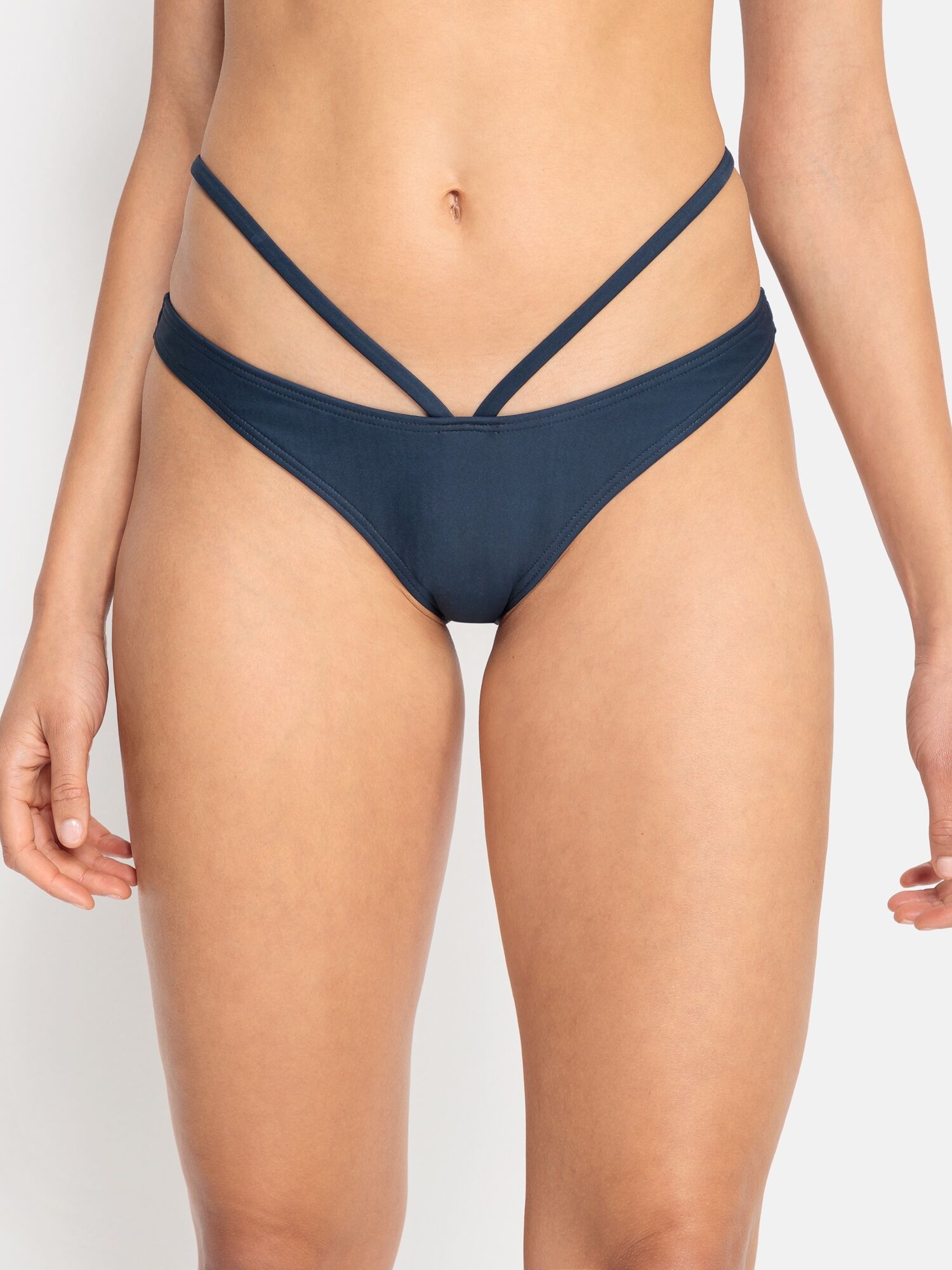 Bikini-Hose LSCN BY LASCANA "Gina", Damen, Gr. 40, N-Gr, blau (marine), Recycling-Polyamid, unifarben, Badehosen Bikini-Hose, mit extra Straps marine 40, N-Gr