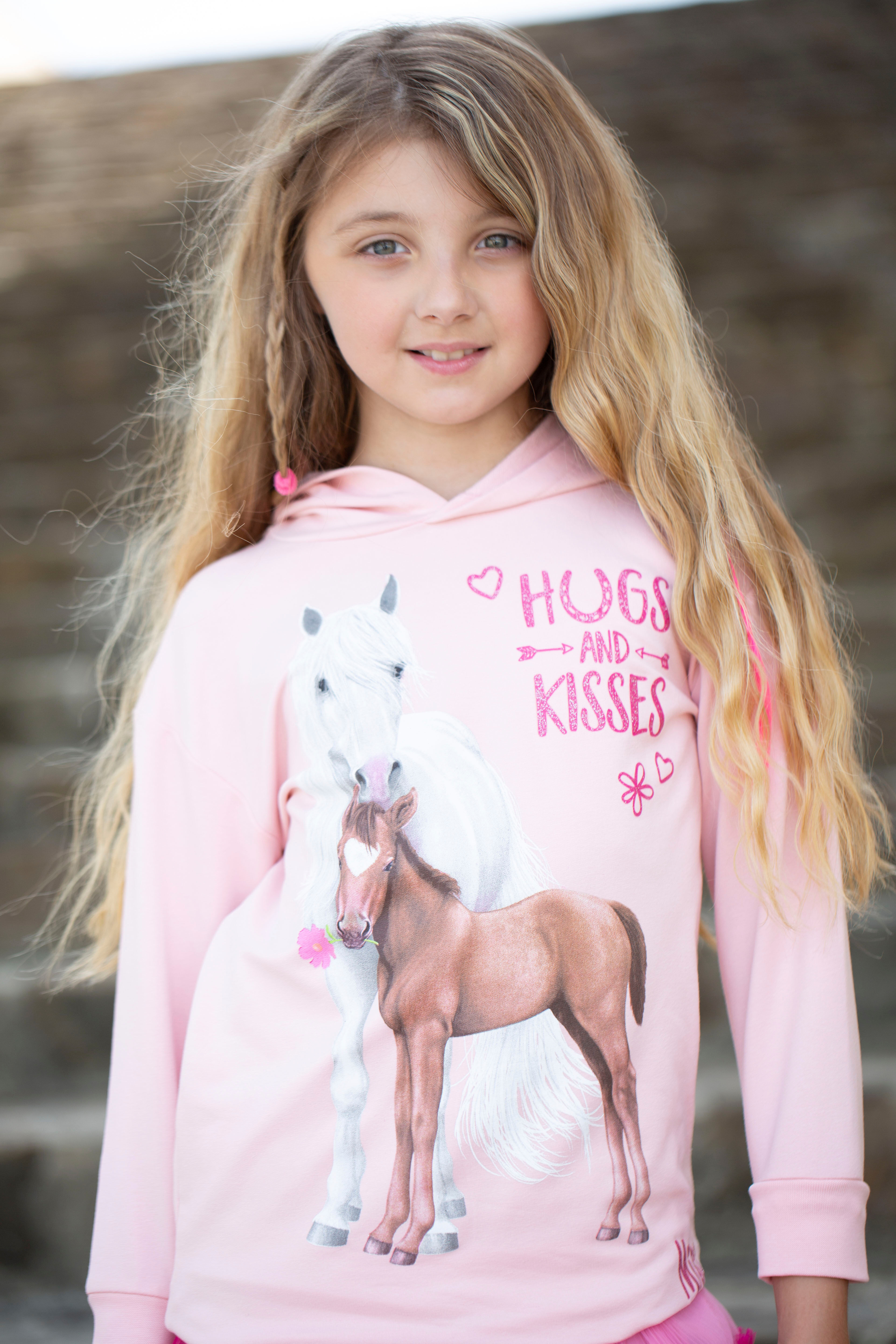 Kapuzensweatshirt MISS MELODY, Mädchen, Gr. 116, rosa (almond blossom), Sweatware, Obermaterial: 95% Baumwolle, 5% Elasthan, bedruckt, hüftbedeckend, Rundhals, Sweatshirts Kapuzensweatshirt almond blossom 116