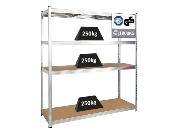 PROREGAL Schwerlastregal Taurus XL mit TÜV/GS Zertifizierung 180x160x60cm Gesamtlast 1000kg Verzinkt Kellerregal, Steckregal, Garagenregal, Lagerregal