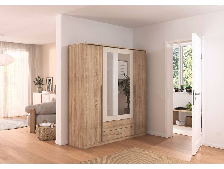 Drehtürenschrank Krefeld 181cm Holz/Braun/Eiche Sonoma Dekor