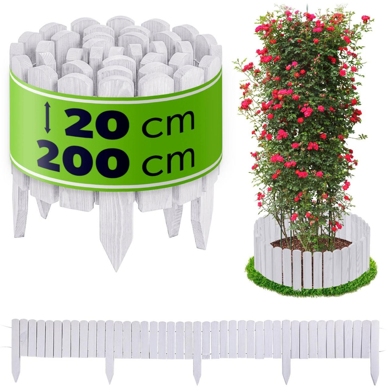 KADAX Houten border voor bloembedden, wit, 200 x 20 cm