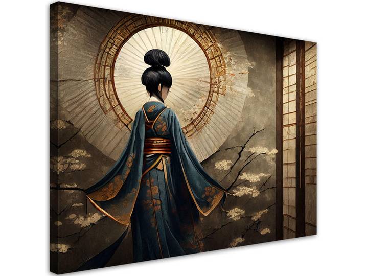 Feeby Leinwandbild Japanische Geisha 90x60cm, Braun, Orientalisch, Rechteckig, 90x60 cm, Bilder & Rahmen, Bilder, Leinwandbilder