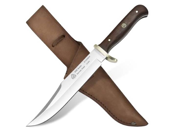 Puma SGB – Bowie Messer - Griff aus echtem Jacarandaholz - 169mm Klinge aus deutschem Stahl 1.4116 - Vollerl-Konstruktion mit massiven Messingbeschlägen - Inklusive Lederscheide (Art.Nr.: 6116396W)