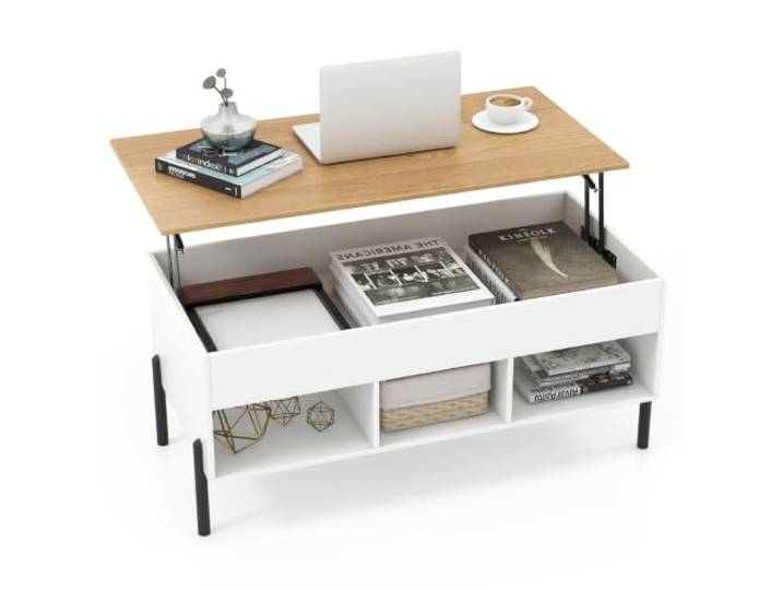 Helloshop26 Couchtisch, klappbar, 100 x 50 x 45 cm, mit versteckter Aufbewahrung, moderner funktionaler Gebrauch, aus Holz, weiß, 20_0018894