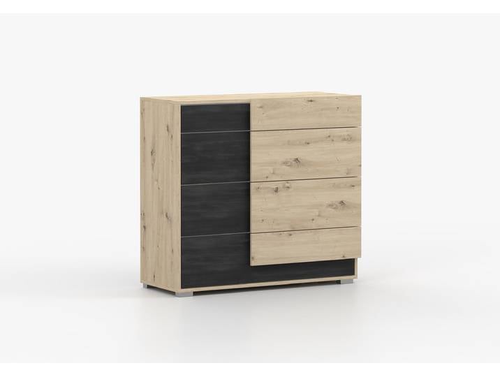 Kommode BAFRA 4S 100 cm Artisan Eiche + Schwarze Norwegische Kiefer Artisan Eiche