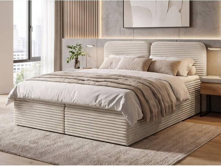 Beautysofa Boxbett LARS Boxspringbett-Set mit Topper (2 Bettkästen, Bonellfederkern), Cord TILIA, H3