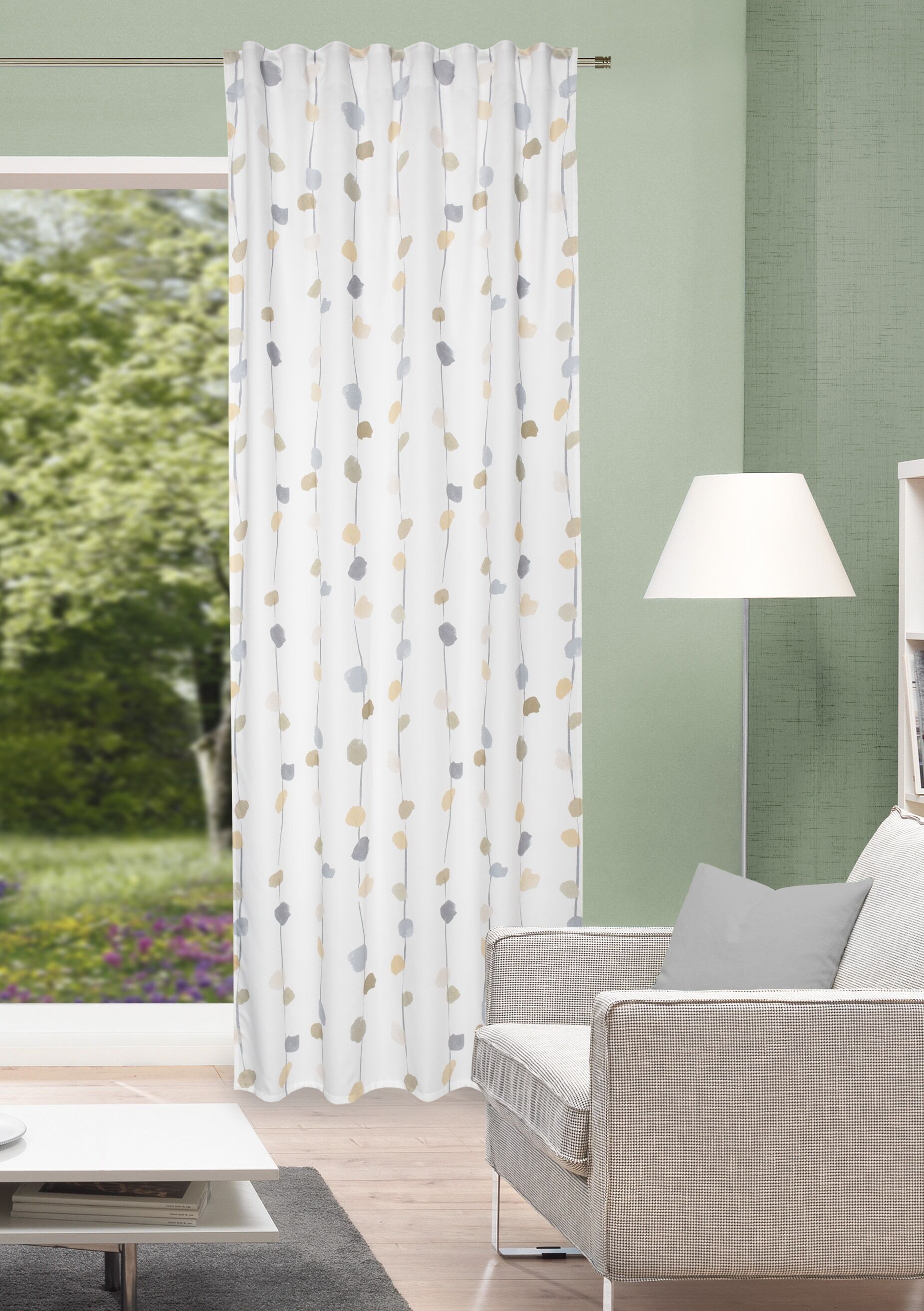 Vorhang HOME WOHNIDEEN "EFFIE" Gr. 1, beige (natur), B:135cm H:245cm, Baumwolle, Polyester, Gardinen, Vorhang, Kombibandschal Dekostoff, bedruckt natur 245cm, Multifunktionsband, 135cm