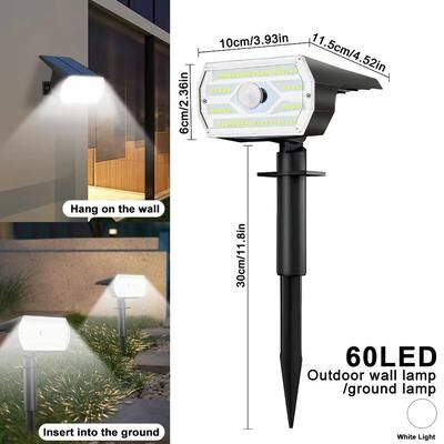 Inspired Finds 60 LED Solar Motion Sensor Garden Light 3 Mode Waterproof Security Wall Spotlight 60led White Light 4pcs