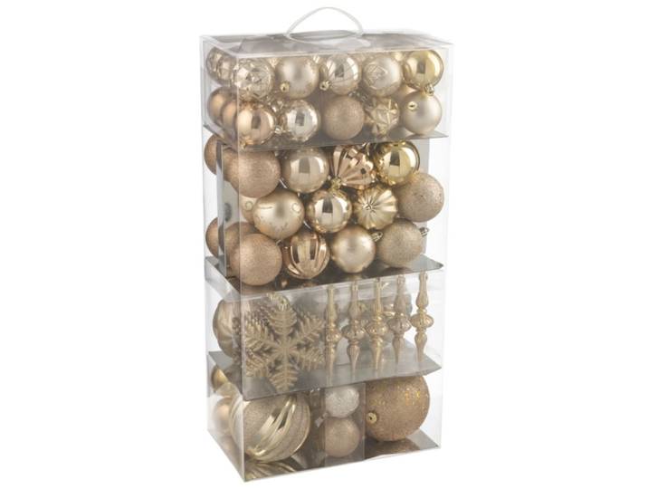 Boite de 80 décorations de noël en plastique beige 30x18x58 cm
