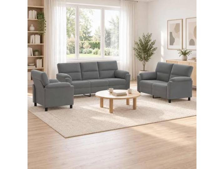 Sofa-Set 3 pcs Dunkelgrau Samt Metallrahmen,Kissenrücken,konische Beine,Samtoberfläche,leicht abwischbar