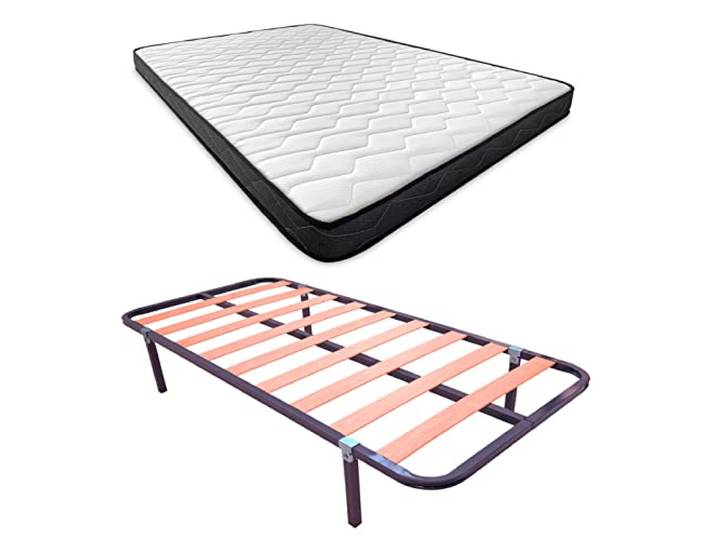 Somnia Descanso - Komplettes Bett mit Matratze Versailles (Winter/Sommer) + Basic Lattenrost + 4 Füße, 90 x 190 cm