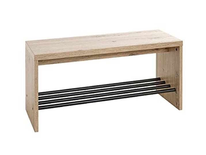 HAKU Schuhbank Eiche hell schwarz Schuhregal als Bank Shoe Bench MDF Metall - Maße: B 80 x H 40 x T 30 cm Style: Modern