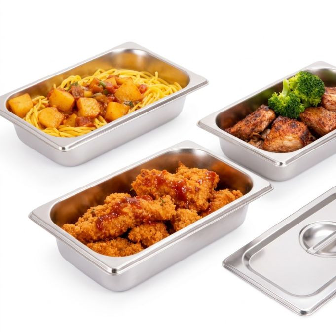 Relaxdays Gastro-bakjes 6-delig, rvs, zilver, B: 32,5 cm, D: 17,6 cm, H: 6,5 cm