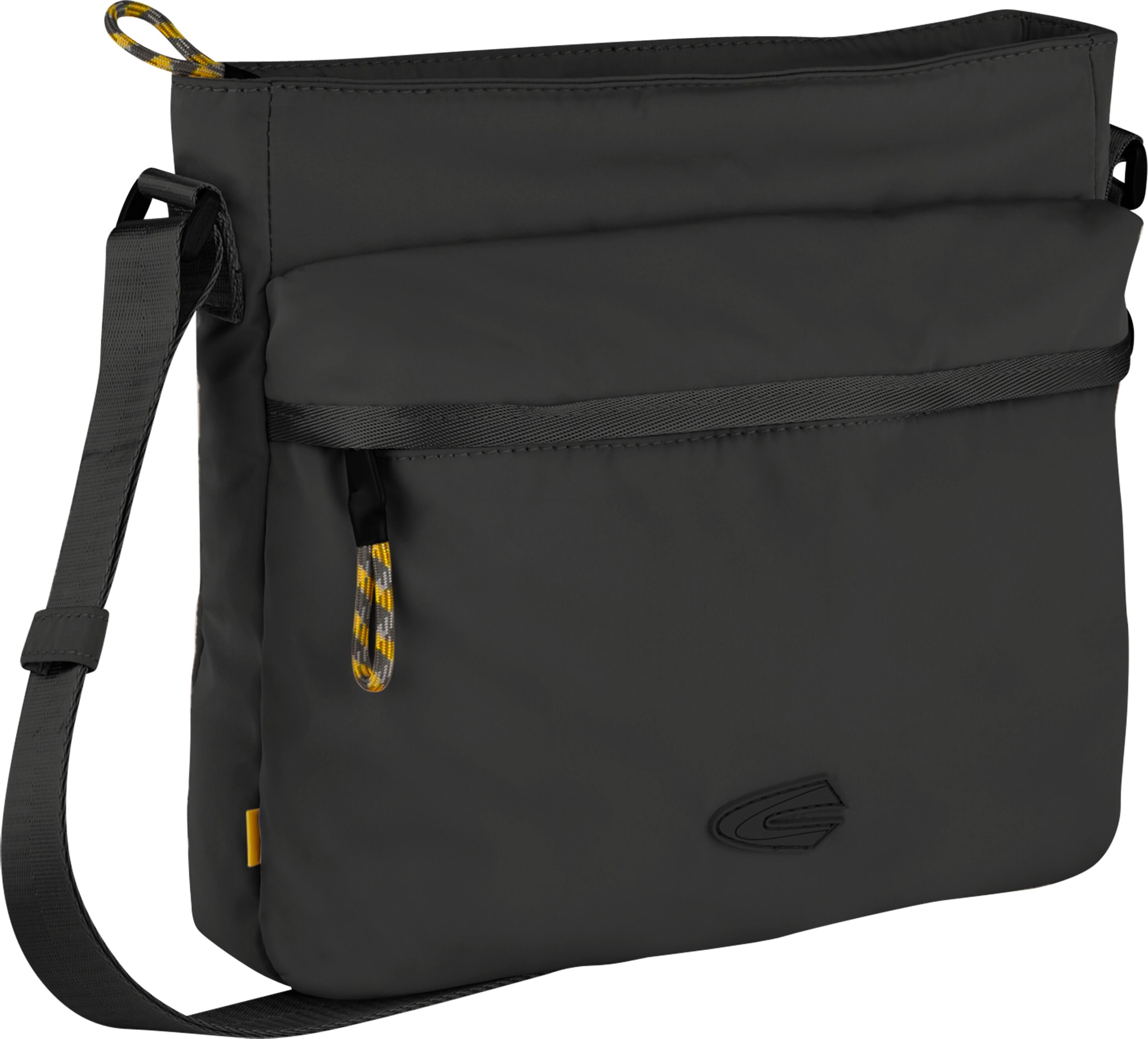 Umhängetasche CAMEL ACTIVE "Terra", Herren, Gr. B/H/T: 25cm x 25cm x 7cm, schwarz, Polyester, clean, gepflegt, kontrastfarbene Details, Taschen Umhängetasche, aus recyceltem Nylon und voluminös aufgesetzten Taschen schwarz B/H/T: 25cm x 25cm x 7cm