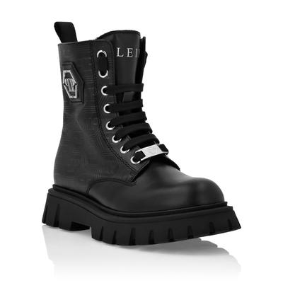 Bootsschuh PHILIPP PLEIN "Hexagon", Mädchen, Gr. 34, Normalschaft, schwarz (02, schwarz), Schuhe Bootsschuh
