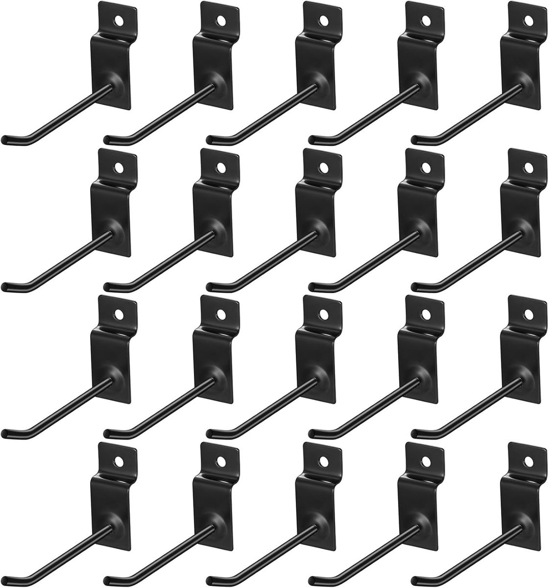 20 stuks zwarte roestvrijstalen lamellenwandhaken J-vorm voor gereedschap en accessoires, 10 cm
