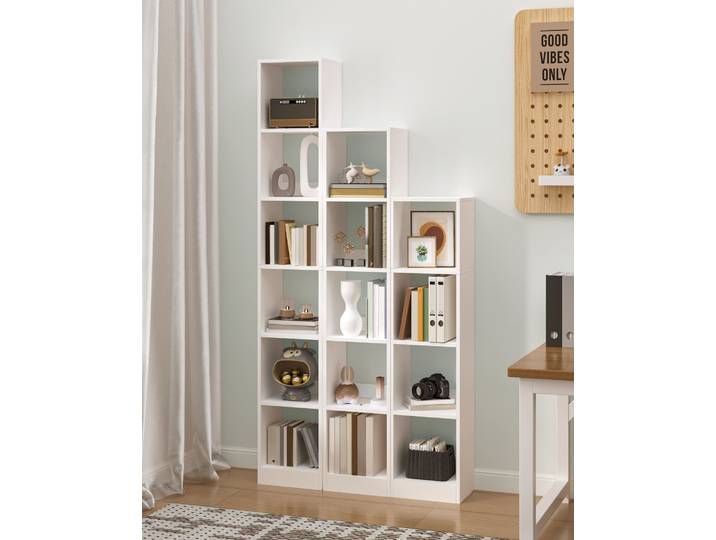 Bibliothèque à 5 niveaux, étagère cubique, étagère ouverte moderne en bois, étagères de rangement et présentoirs pour salon, chambre à coucher, blanc