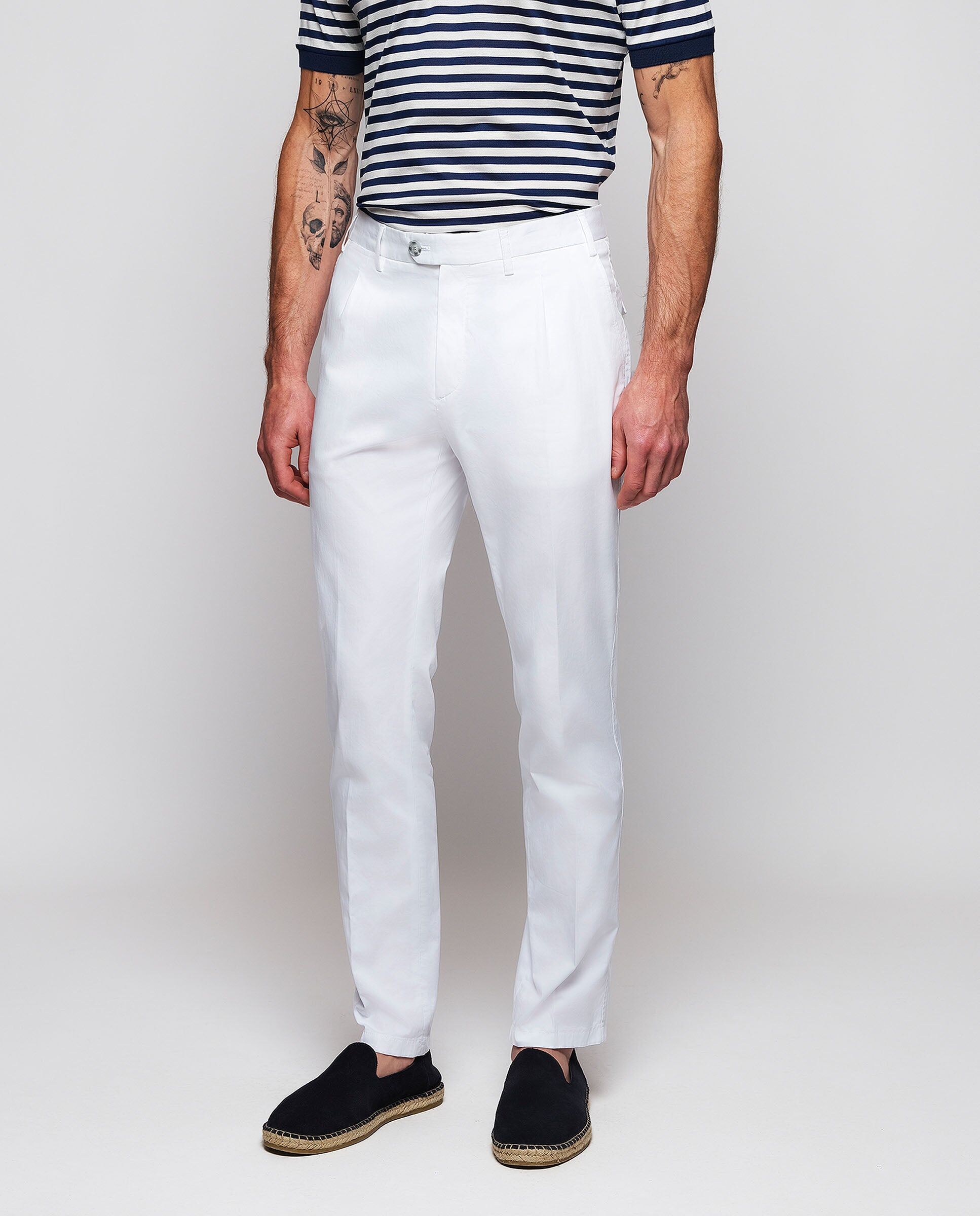 MIRTO Pantalón casual blanco algodón stretch-52 Hombre