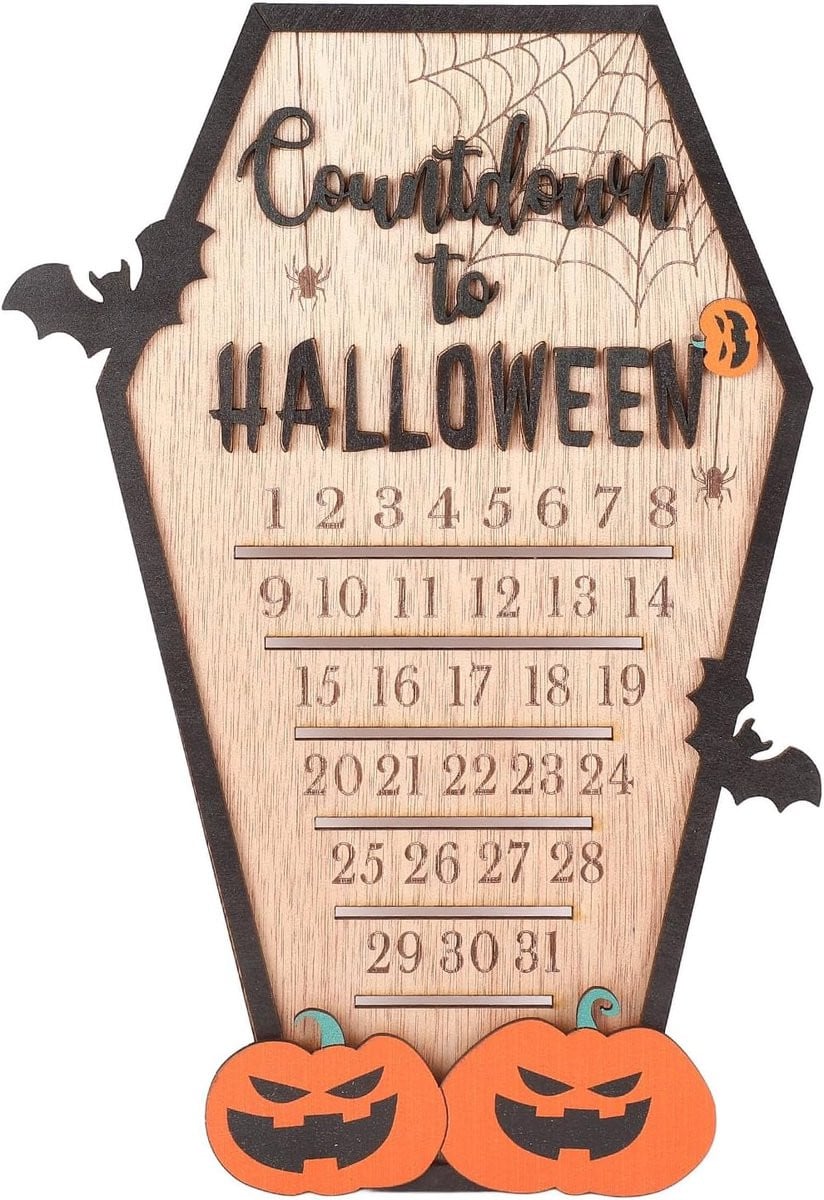 Houten Halloween Advent Countdown Kalender met Verwijderbare Nummers voor Tafeldecoratie