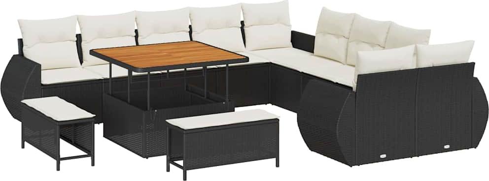 vidaXL Garten-Sofa-Set 13 stk. 13-Sitzanzahl Schwarz und Creme