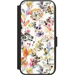 Nivocase Klapphülle für Samsung Galaxy A14 5G Handyhülle aus Kunst Leder NIVOflip schwarz Blume Muster (Samsung Galaxy A14 5G), Smartphone Hülle, Schwarz