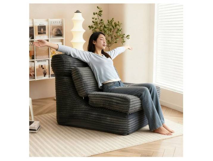 WOVREO Méridienne convertible 2-en-1 1 place noir en flanelle fauteuil lounge avec mousse haute densité