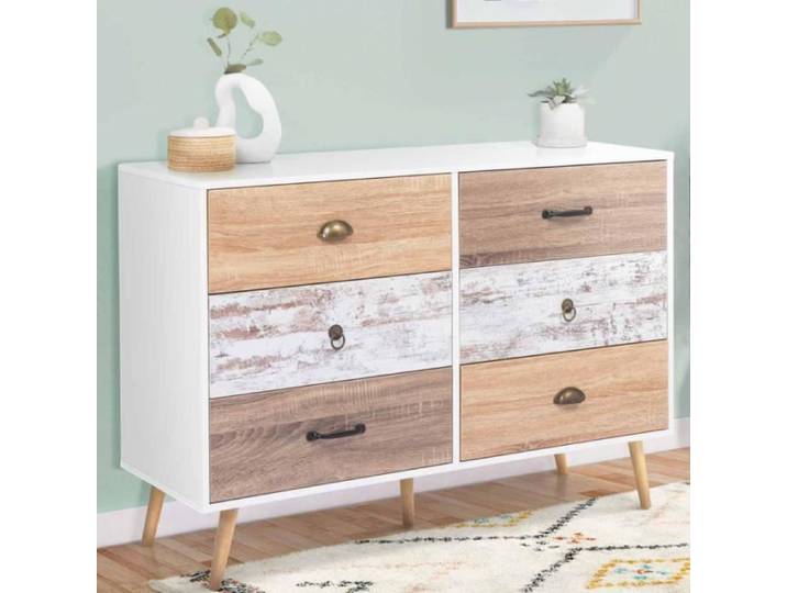 IDMARKET Commode 6 tiroirs BAHIA 115 cm scandinave