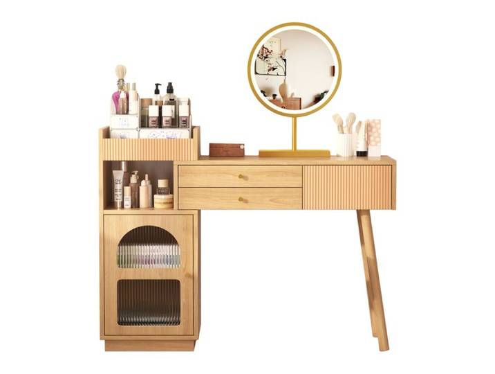 Coiffeuse table de maquillage avec miroir LED et éclairage 3 couleurs coiffeuse en bois pour chambre à coucher studio 120x40x90 cm