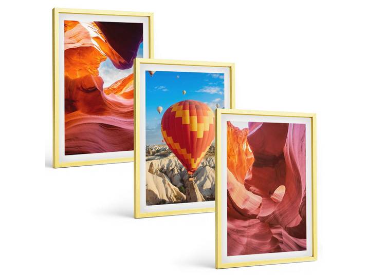 Tulup Bilder SET 3er Set - 40x60 cm Goldrahmen - Wüstenschluchten aus der Ballonfahrt, Goldfarben, Kunststoff, Rechteckig, 40x60 cm, Fotografie, Bilder & Rahmen, Bilder