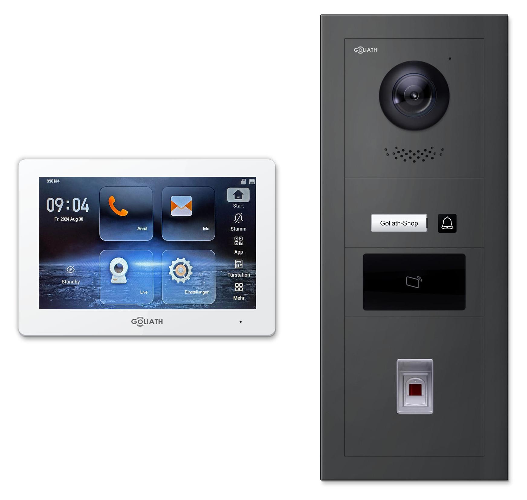Goliath IP-Video-Türsprechanlage GL-IPH140M für 1 Familie - Fingerprint, RFID : 1 Monitor : 7 Zoll Weiß : Anthrazit : Unterputzdose Monitor Anzahl: 1 Monitor Monitor Farbe: 7 Zoll Weiß Montage: Unterputzdose Türklingel Farbe: Anthrazit