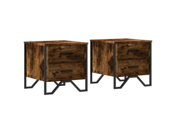 LMTYOENFG 2er Set Nachttische Räuchereiche 40x41x40 cm Beistelltisch Zwei Schubladen schaffen Ordnung im Schlafzimmer, während Metallfüße für einen sicheren Stand am Bett sorgen.