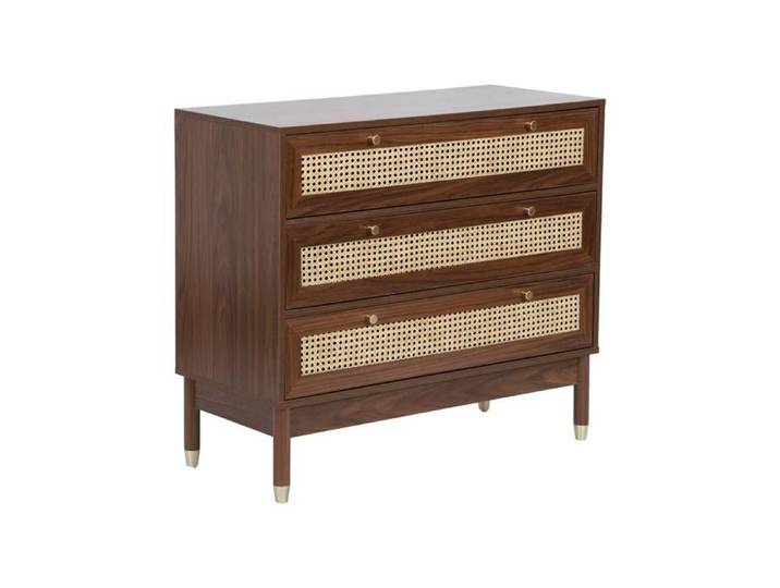 Commode décor bois et cannage 3 tiroirs teinte noyer - Judith