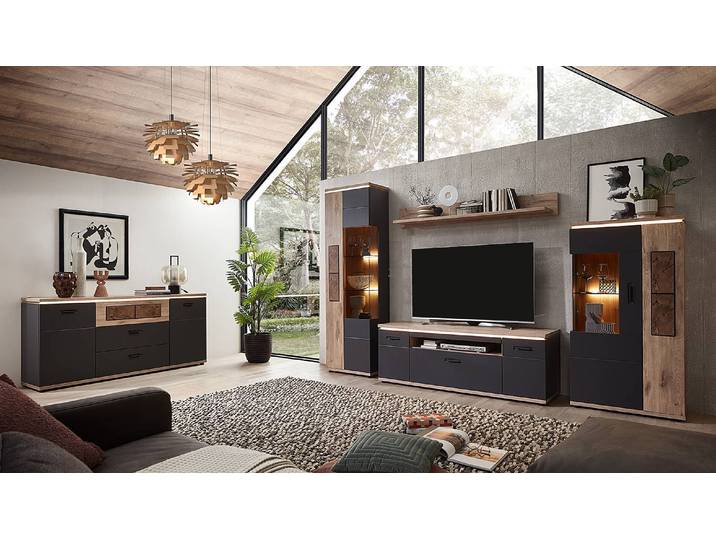 Buffet haut éclairé 75 x 146 x 37cm Marron/Gris
