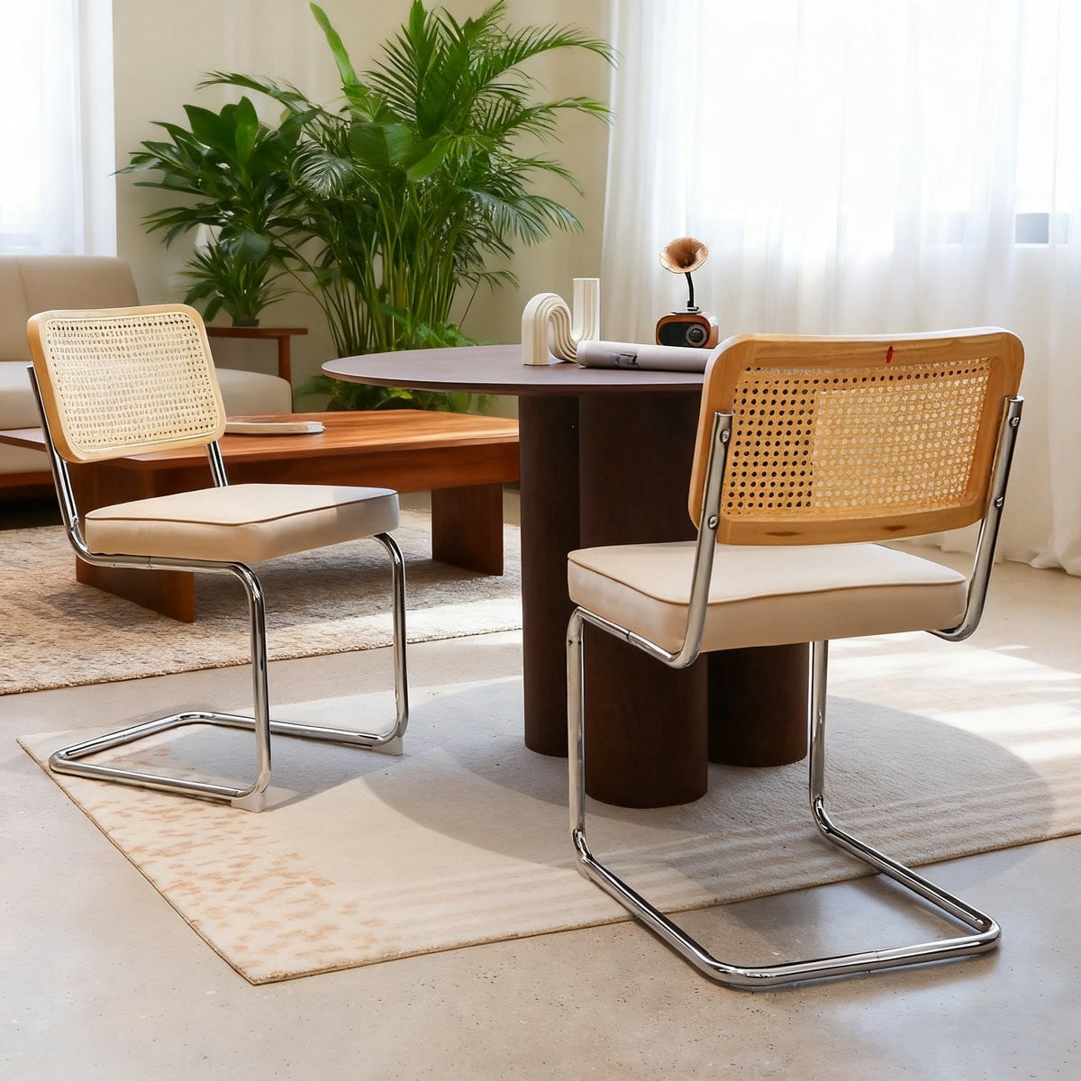 Set van 2 Breuer Design Velvet Riet Eetkamerstoelen - Chroom/Velvet