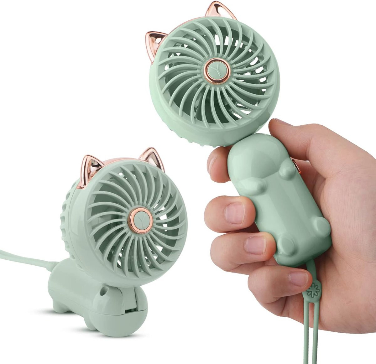 Mini handventilator met USB-oplaadbare batterij, 3 snelheden, groen